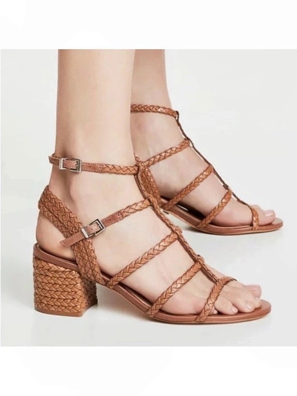 SCHUTZ Rosalia Strappy Block Heel Sandals Brown US 5.5B